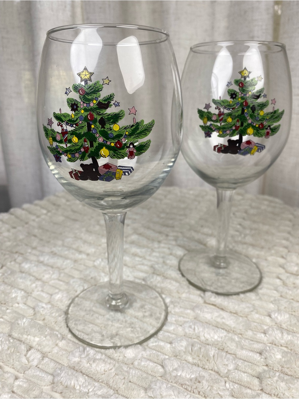Spode Christmas Tree Stemmed Wine Glasses - Pair of 2 Vintage Holiday